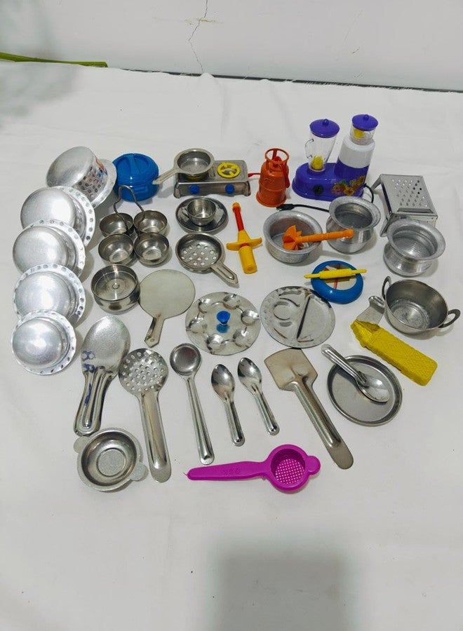 Tirtha Enterprises مجموعة ألعاب مطبخ فولاذية للأطفال، مجموعة مطبخ لعب الأدوار من الفولاذ المقاوم للصدأ مع مجموعة تشاكلا بيلان، مجموعة مطبخ لعب الأدوار ماستر شيف للأطفال (مجموعة متوسطة الحجم 50 قطعة) - Image 4